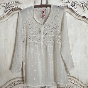 Johnny Was Cream Embroidered Blouse